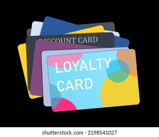 Stack Of Loyalty Cards, Club Member Cards And Discount Cards. Vector Illustration. Retail Customer Problem.