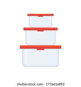 Stack lunchbox in flat style isolated on white background. Stock vector illustration of plastic food containers for web design and ets.