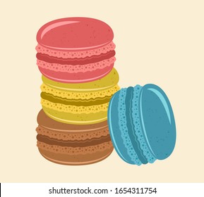 Stack of macaroons traditional french sweets vector colored isolated illustration