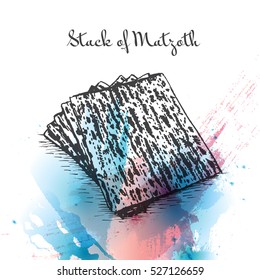Stack of Matzoth watercolor effect illustration. Vector illustration of Israeli cuisine.
