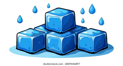 Stack of melting ice cubes with water drops, vector illustration