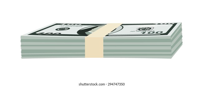 Stack of money american hundred dollar bills. Vector illustration.