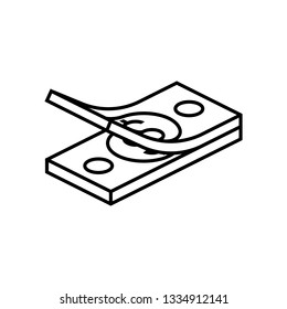Stack of money banknotes by fan outline isometric icon