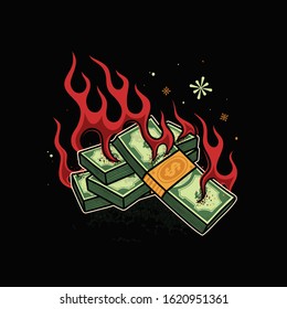 stack of money, money burn illustration, money illustration, isolated vector illustration, editable vector graphic