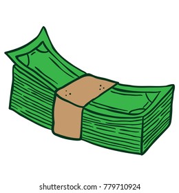 stack of money cartoon illustration isolated on white