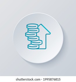 Stack of money coins, dollar or euro, business icon. Cut circle with gray and blue layers. Paper style