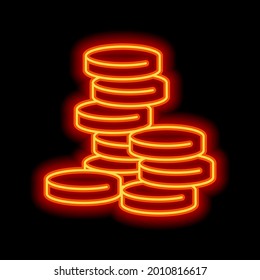 Geldstapel, Dollar oder Euro, Business Icon. orangefarbener Neonstil auf schwarzem Hintergrund. Leuchtlineares Symbol mit bearbeitbarem Hub