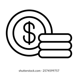 stack of money coins icon line isolated