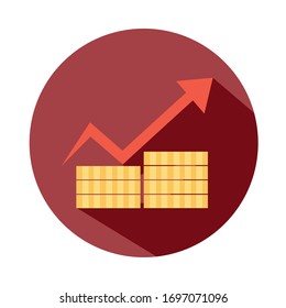 stack of money coins increase arrow, rising food prices, block style icon vector illustration