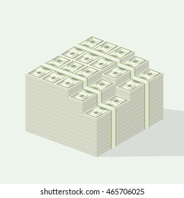 Stack of money, dollars banknote. Much money. Simple, flat style. Graphic vector illustration.