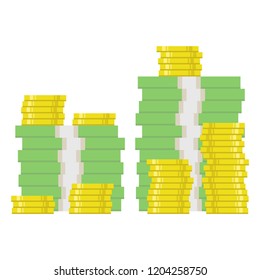 Stack of money dollars. Gold coins. Vector illustration.