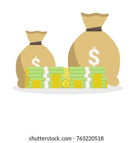 Stack of money dollars. Gold coins. Vector illustration.
