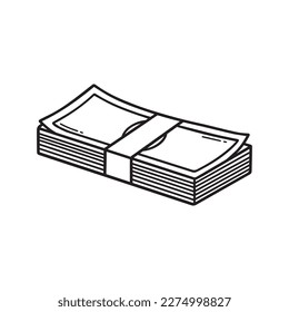 Stack of money doodle. Pack of dollar banknotes in sketch style. Hand drawn vector illustration isolated on white background