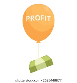 Stack of money is flying away tied to a balloon that has the word profit on it