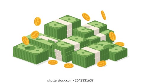 Stack of Money and Golden Coins Representing Wealth Prosperity and Financial Success