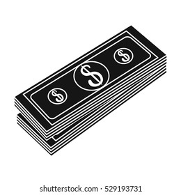 Stack of money icon in black style isolated on white background. Money and finance symbol stock vector illustration.