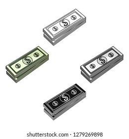 Stack of money icon in cartoon style isolated on white background. Money and finance symbol stock vector illustration.