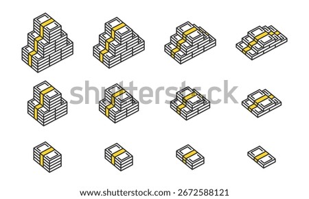 A stack of money. A pattern icon of multiple overlapping stacks.