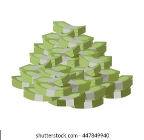 Stack of money vector. Pile of banknotes in flat style design. Getting maximum profit idea. Cash for all purposes. Illustration for credit, savings, charitable concepts. Isolated on white background.