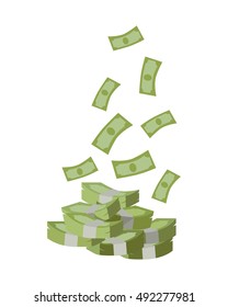 Stack of money vector. Pile of banknotes in flat style design. Getting maximum profit idea. Cash for all purposes. Illustration for credit, savings, charitable concepts. Isolated on white background.