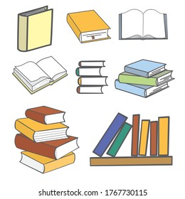 Stack of multi colored books. Vector illustration.