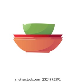 Stack Multi Colored Food Plates Isolated. Icon. Kitchen Utensils. Clipart Vector Illustration in Cartoon Style. 