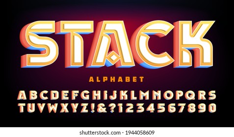 Stack multilayered alphabet; a unique font style with stacked and shaded lettering effects