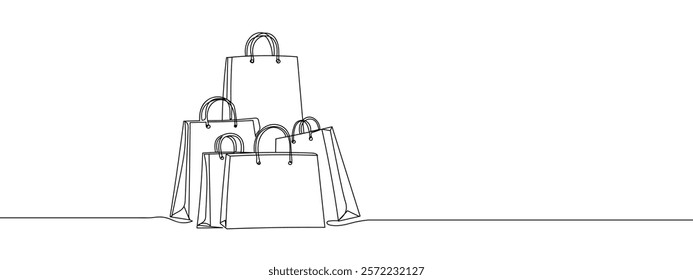 Stack of multiple shopping bags Online stores and shopping line art vector illustration with transparent background.