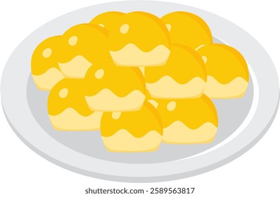 Stack of nastar cookies on a plate. Vector illustration of Eid al-Fitr cookies.