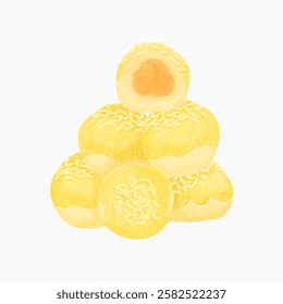 Stack of Nastar Pineapple Tart Cookies with Golden Brown Color, Showing Pineapple Filling, White Background. Traditional Indonesian Festive Treat.