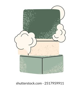 Pilha de barras de sabão natural artesanal com bolha. Cosméticos orgânicos para banho, banheiro. Cuidados com a pele do corpo do produto. Design minimalista. Ilustração vetorial