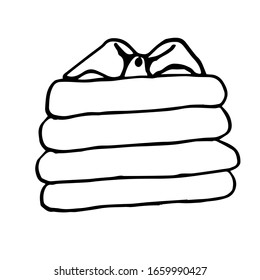 A stack of neatly folded ones .  Vector drawing in Doodle style.A simple black and white picture on a summer theme.  Isolated on a white background. Element of design and decor.