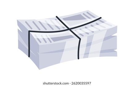 Stack of newspapers tied with string representing daily news and information