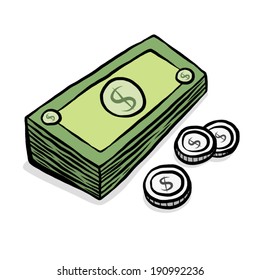 Stack Note Bank Coins Cartoon Vector Stock Vector (royalty Free 