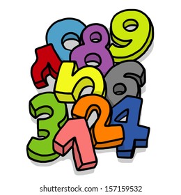 stack of number zero to nine with difference color / cartoon vector and illustration, isolated on white background.