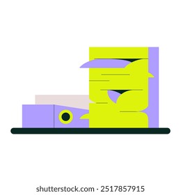 Stack of office documents and folders placed on a desk. Flat vector illustration representing organization, administrative tasks, and office paperwork. Isolated on a white background.