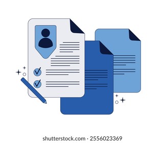 Stack of office documents, resume. Other documents, cover letters. Vector illustration