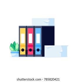 Stack of office folders isolated on white background. Pile of folders for papers in a flat style. Vector illustration.