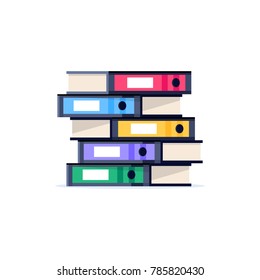 Stack of office folders isolated on white background. Pile of folders for papers in a flat style. Vector illustration.