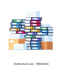 Stack of office folders isolated on white background. Pile of folders for papers in a flat style. Paper work. Vector illustration.