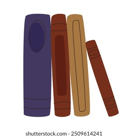 Stack of old books. Objects in linear flat style.