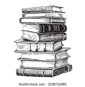 Stack of old books sketch hand drawn vintage Vector illustration