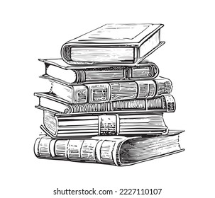 Stack of old books vintage sketch hand drawn Vector illustration.