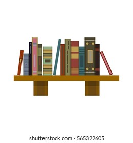 Stack of old flat colorful books and tutorials on a bookshelf. Modern flat classbooks and textbooks icon. Education symbol logo. Illustration vector art.