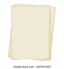 a stack of old yellowed paper with torn edges and bends. isolated on a white background