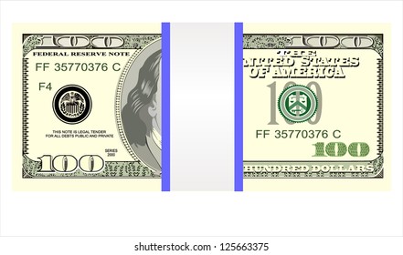 Stack of one hundred dollar bills, isolated on white.