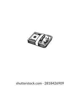 Stack of one hundred dollar bills secured with a paper band graphic icon banknotes currency illustration business investment transaction