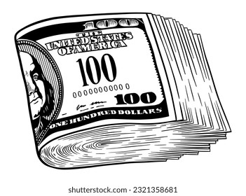 Stack of one hundred US dollars - vector illustration - Out line