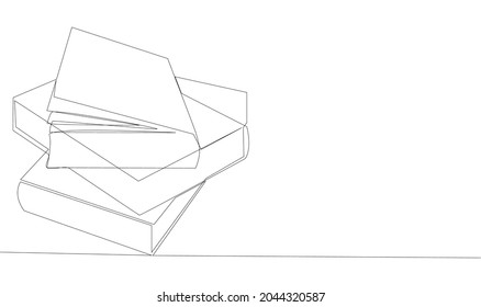 Stack of opened books in style of one line. Black contour.