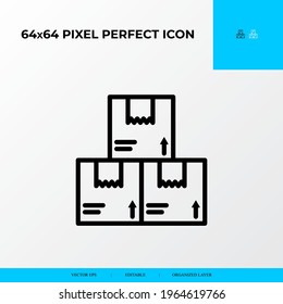 Stack of package 64x64 Pixel perfect icon.Logistics and shipping vector line icon style.